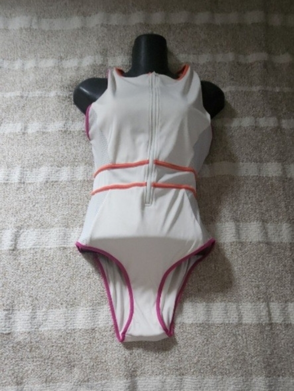 & Other Stories White One-Piece Swimsuit with Pink & Coral Trim